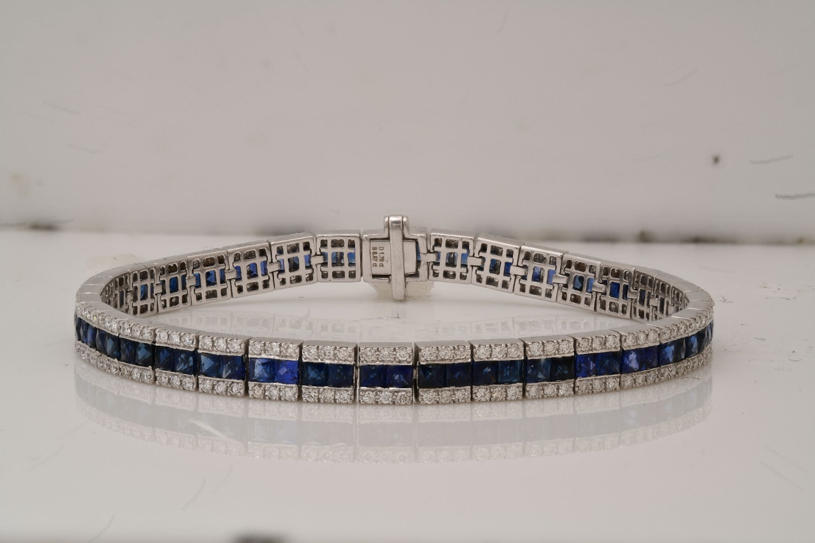 14K White Gold Sapphire Diamond Bracelet Art Deco Style Natural 10.66CT Handmade