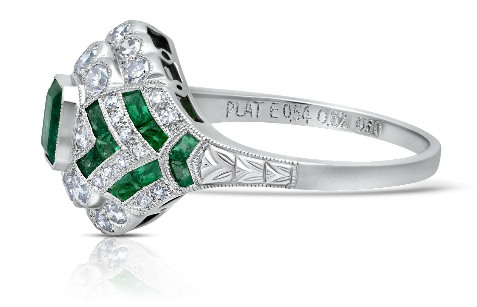 Emerald Diamond Platinum Ring Handmade Art Deco Antique Finish Natural Certified