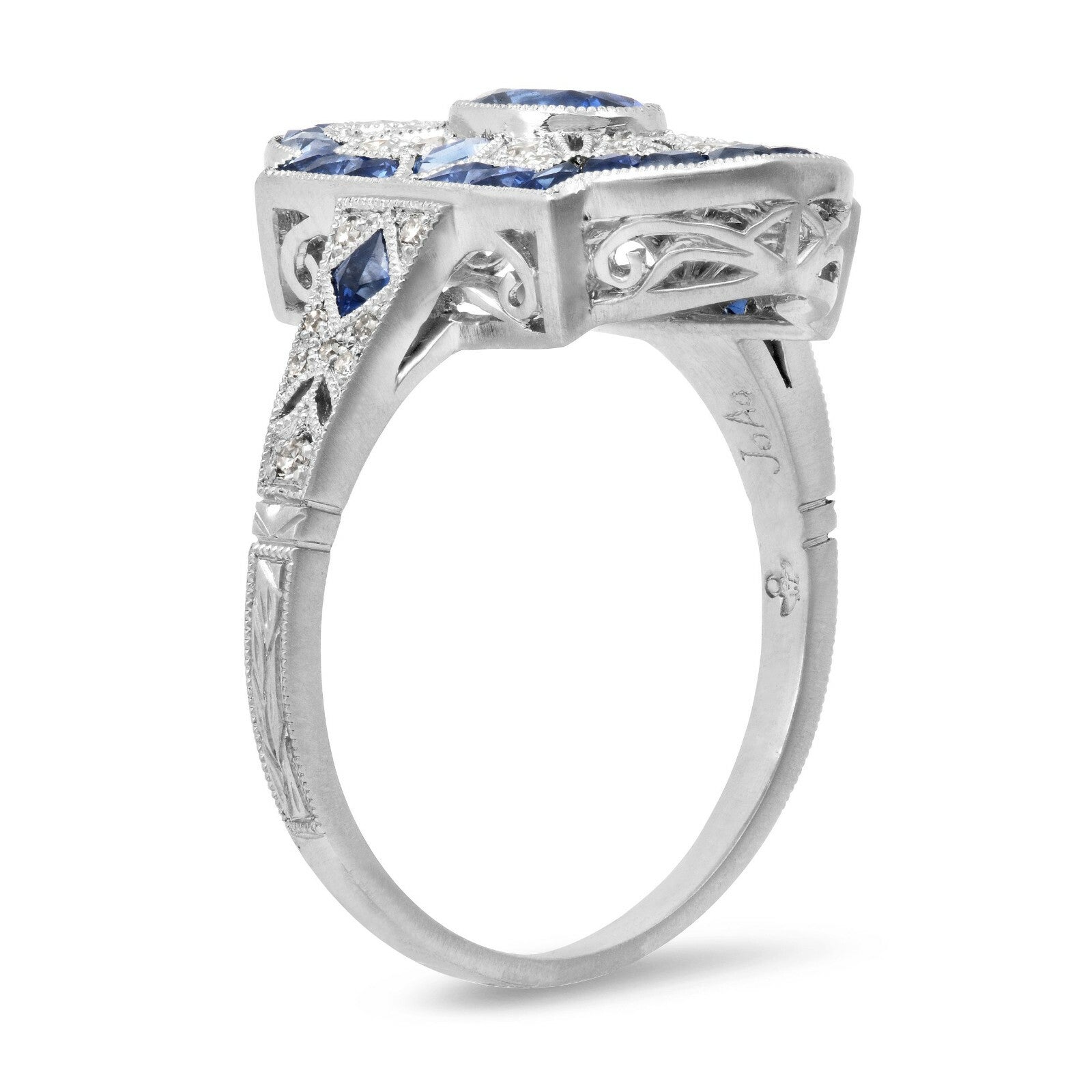 Oval Blue Sapphire Platinum Diamond Ring Art Deco Handmade Antique Natural