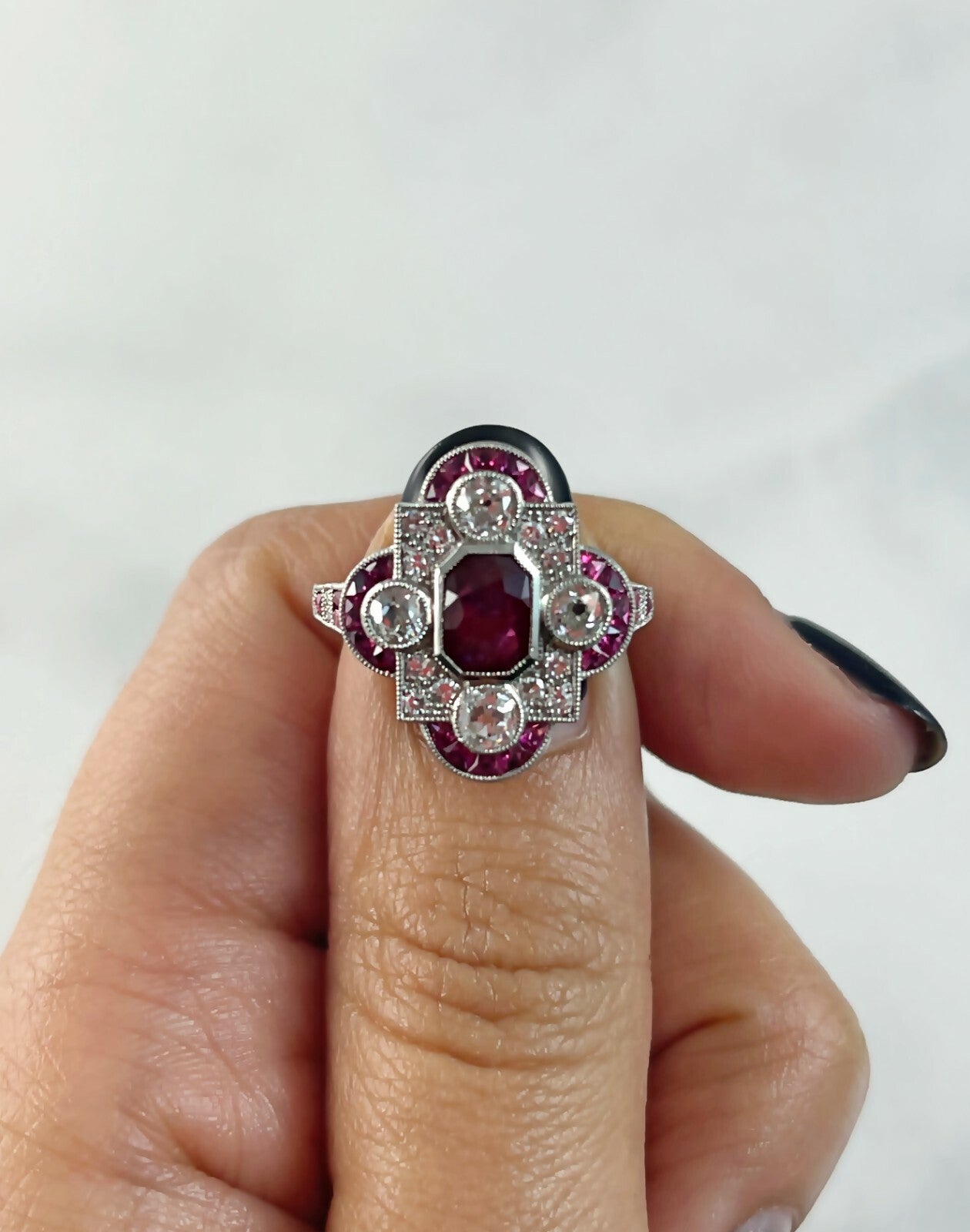 Ruby Diamond Platinum Ring Art Deco Antique Estate Finish Certified Natural