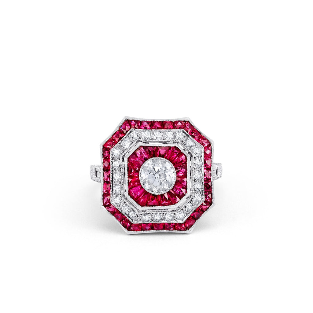 Diamond Ruby Platinum Engagement Ring Art Deco Natural 2.18 TCW Antique Inspired