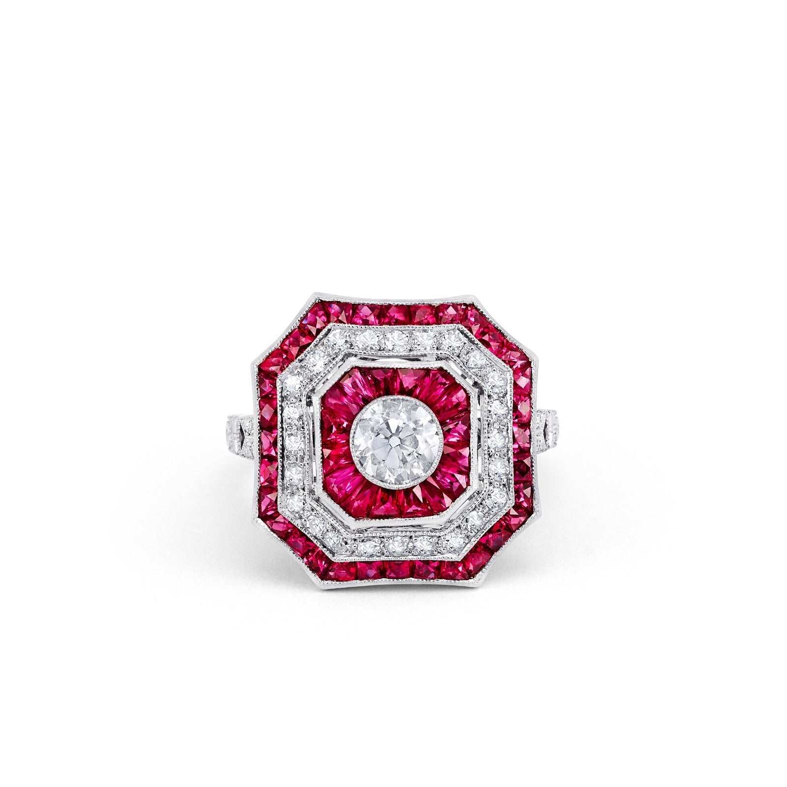 Diamond Ruby Platinum Engagement Ring Art Deco Natural 2.18 TCW Antique Inspired