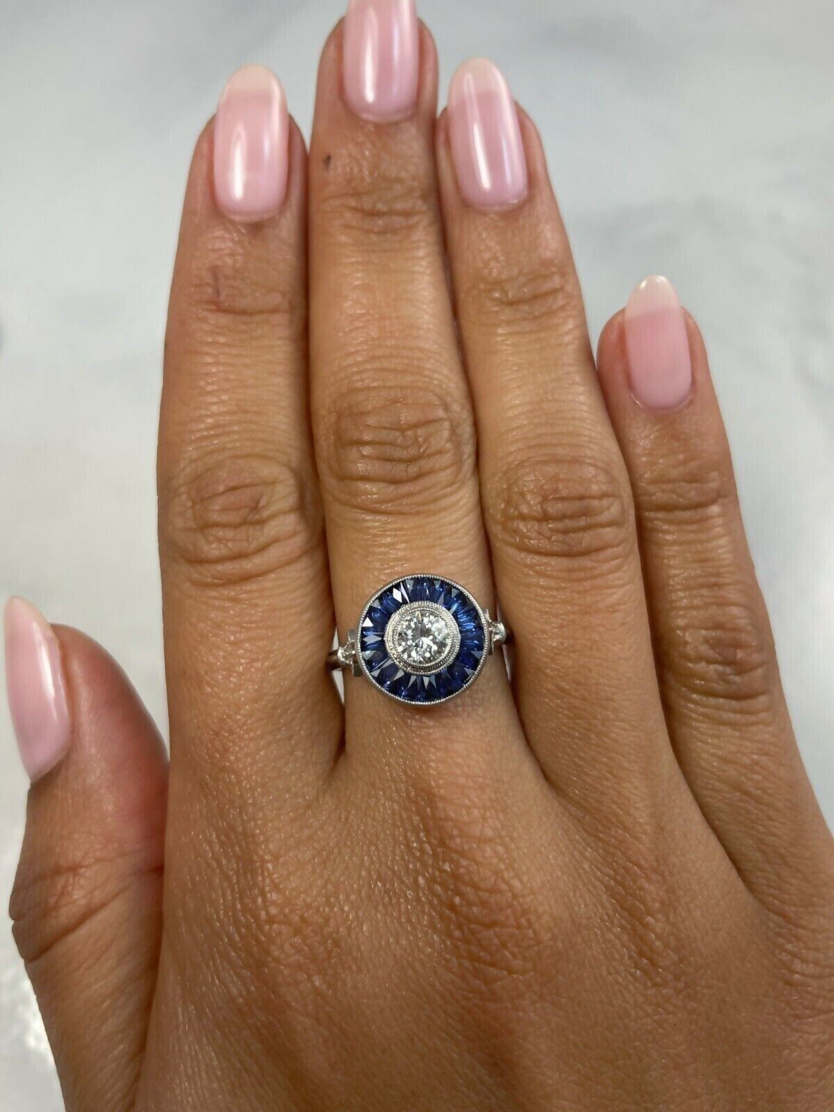 Diamond Blue Sapphire Platinum Engagement Ring Art Deco Natural 2.20 CTW