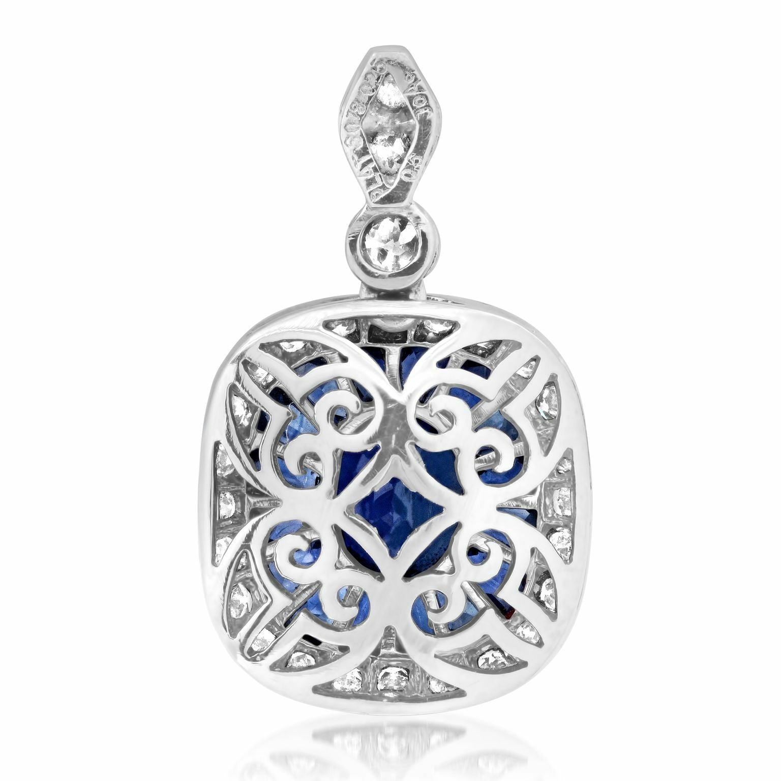 Blue Sapphire Diamond Platinum Pendant Necklace Art Deco Natural French Cut