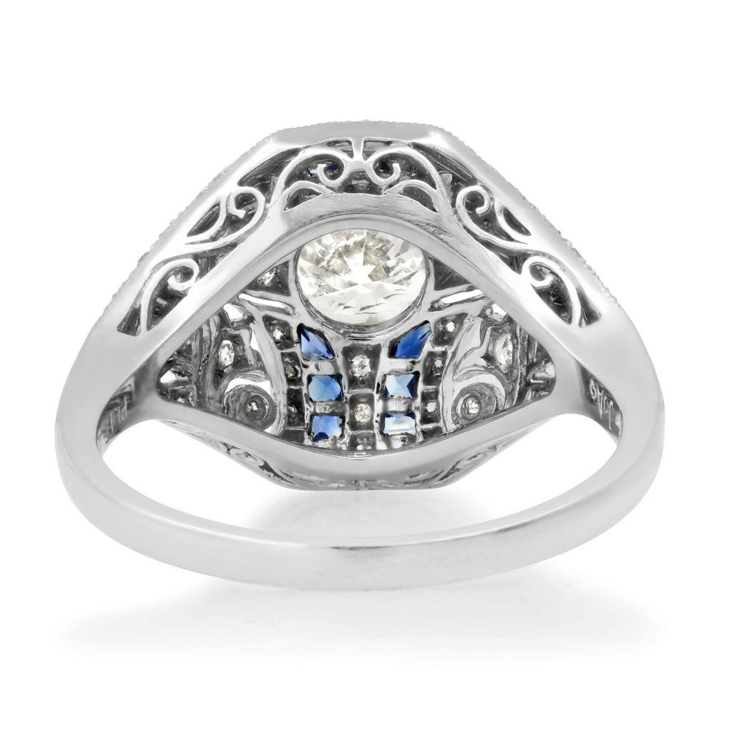Diamond Blue Sapphire Platinum Engagement Ring Natural 1.30 TCW Art Deco