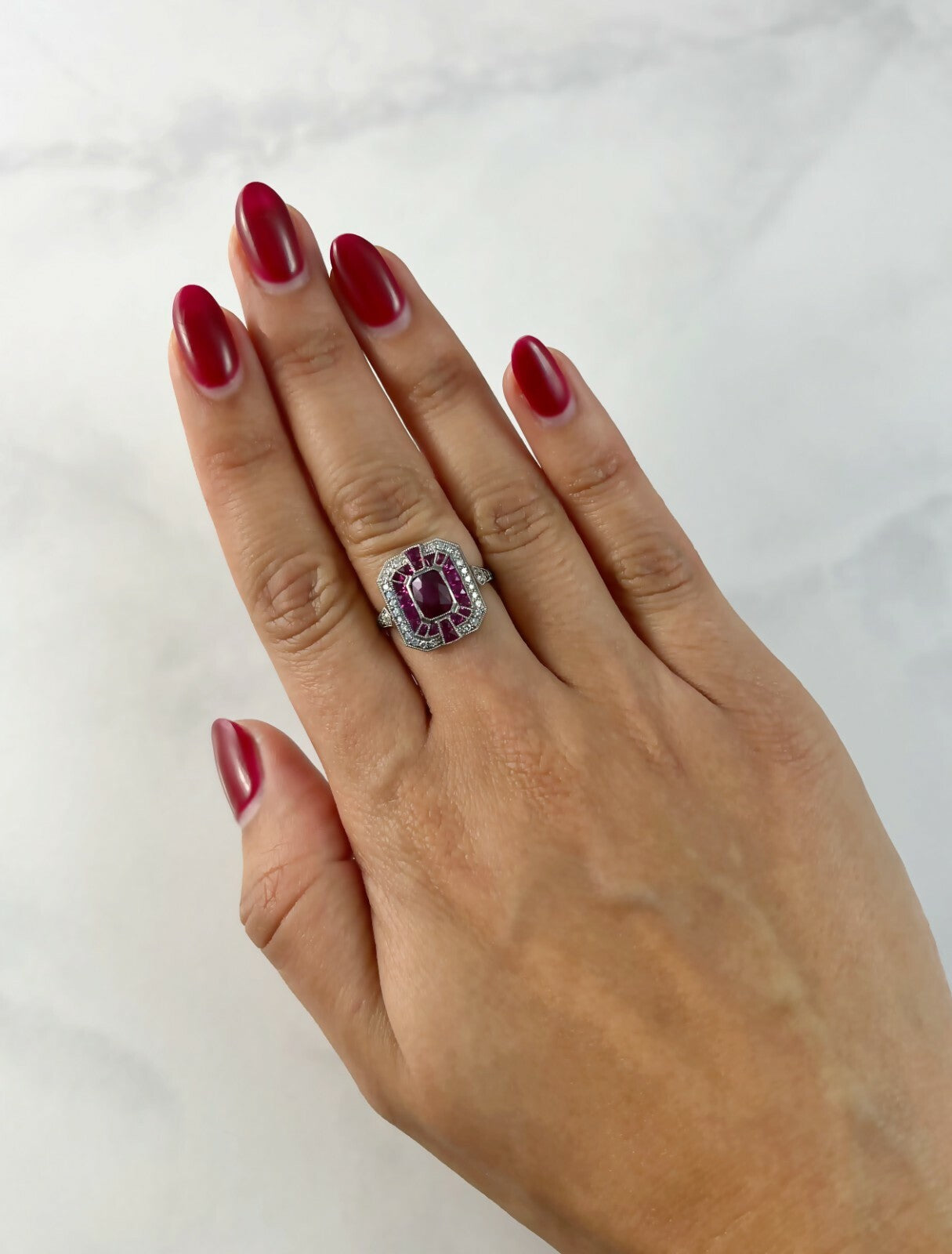 Cushion Ruby Diamond Platinum Ring Art Deco Natural 2.57 TCW
