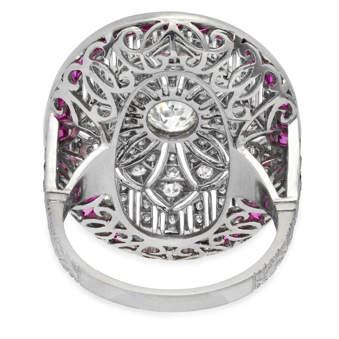 Diamond Ruby Platinum Ring Art Deco Natural Old European Cut Antique Inspired