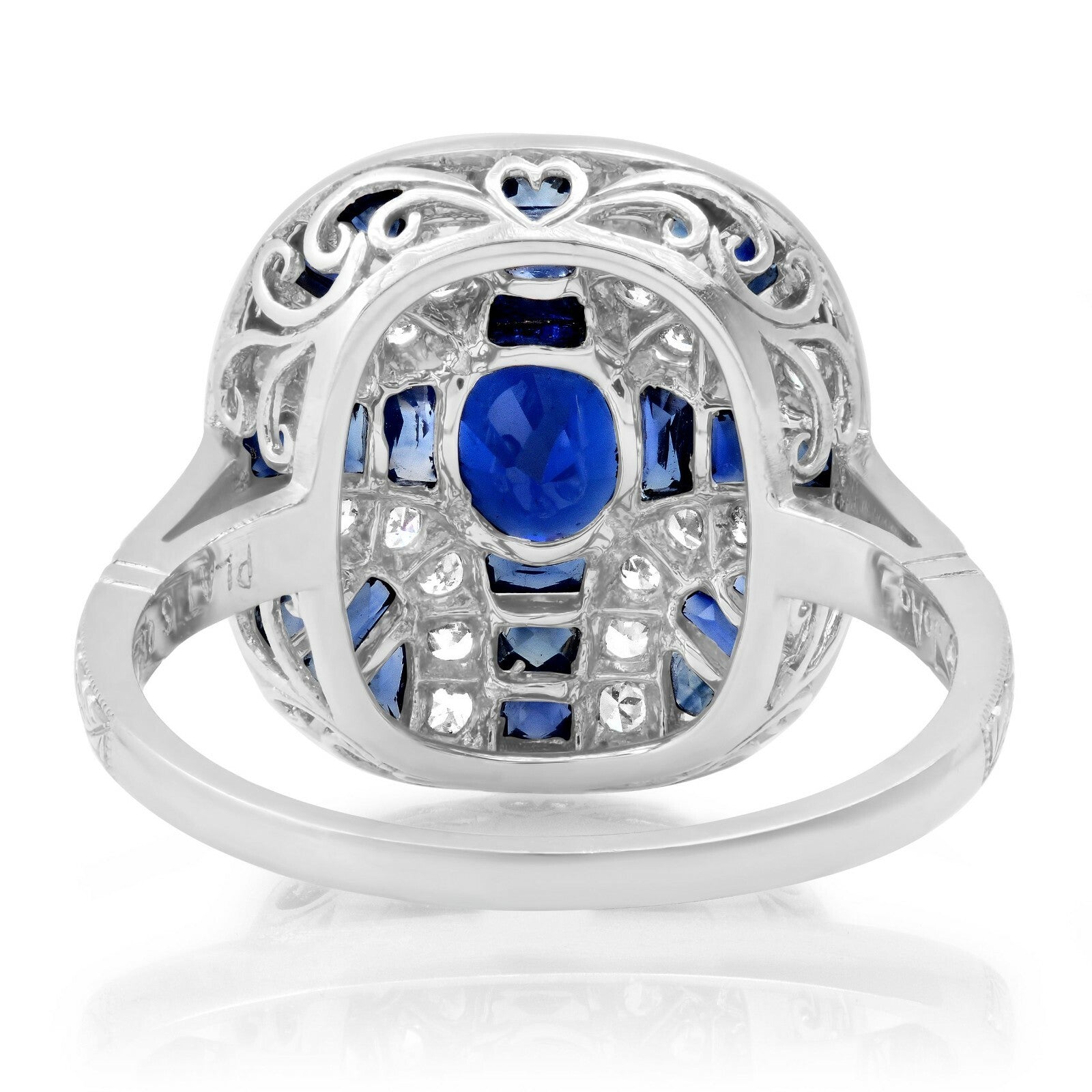 Blue Sapphire Diamond Platinum Ring Art Deco 2.33 TCW Natural Oval Cut Handmade