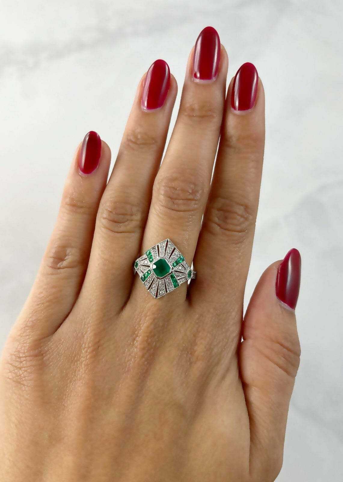 Emerald Platinum Diamond Ring Art Deco Natural 1.51 CTW