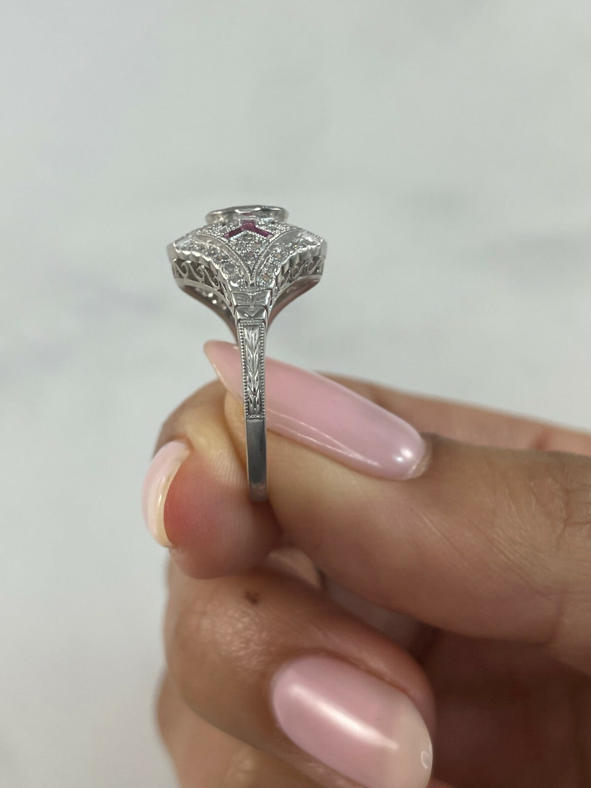Ruby Diamond Platinum Engagement Ring Art Deco Natural 1.46 TCW Certified