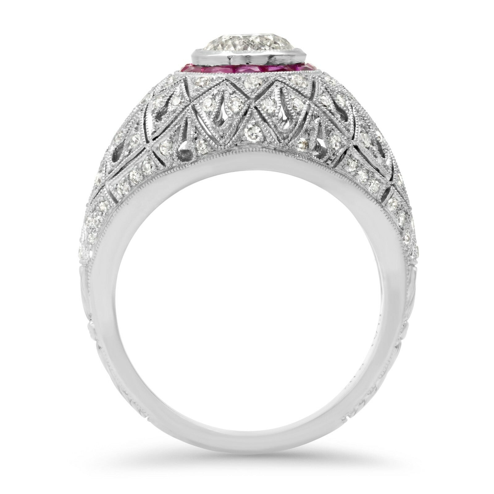 Platinum Diamond Ruby Ring Art Deco Inspired Natural 1.74 TCW