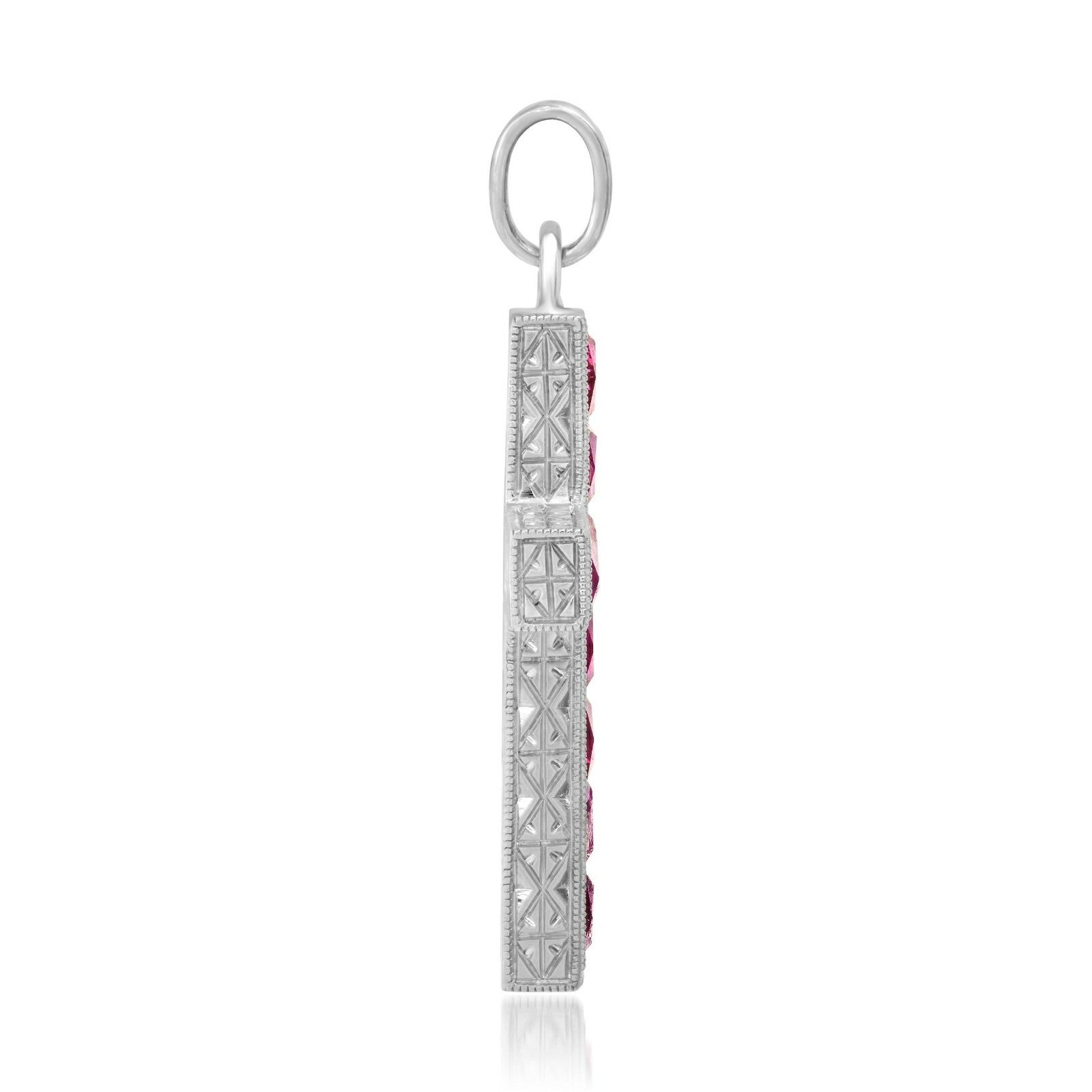 Ruby Diamond Cross Pendant Necklace Platinum Art Deco Natural 1.00 CTW Handmade