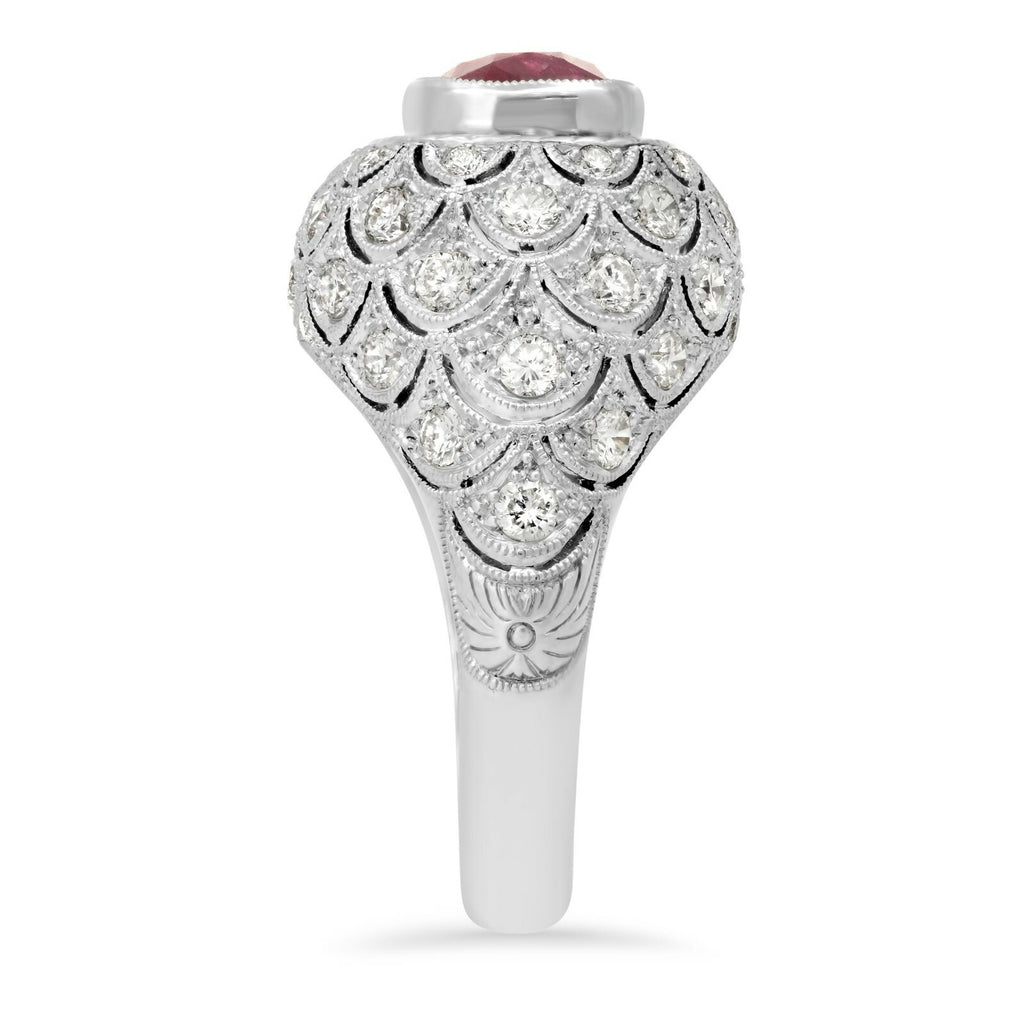 Art Deco Cushion Ruby Diamond Platinum Ring Handmade GIA Antique Finish 5.49 TCW