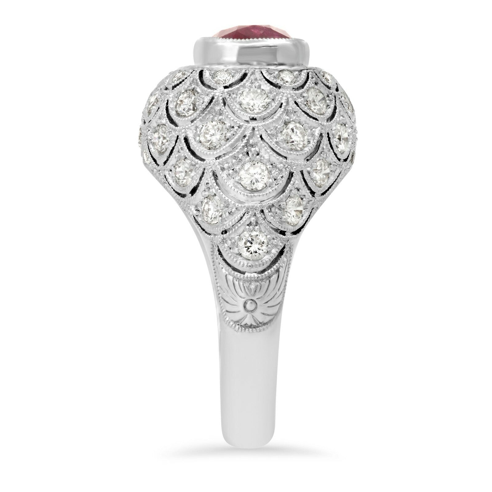 Art Deco Cushion Ruby Diamond Platinum Ring Handmade GIA Antique Finish 5.49 TCW