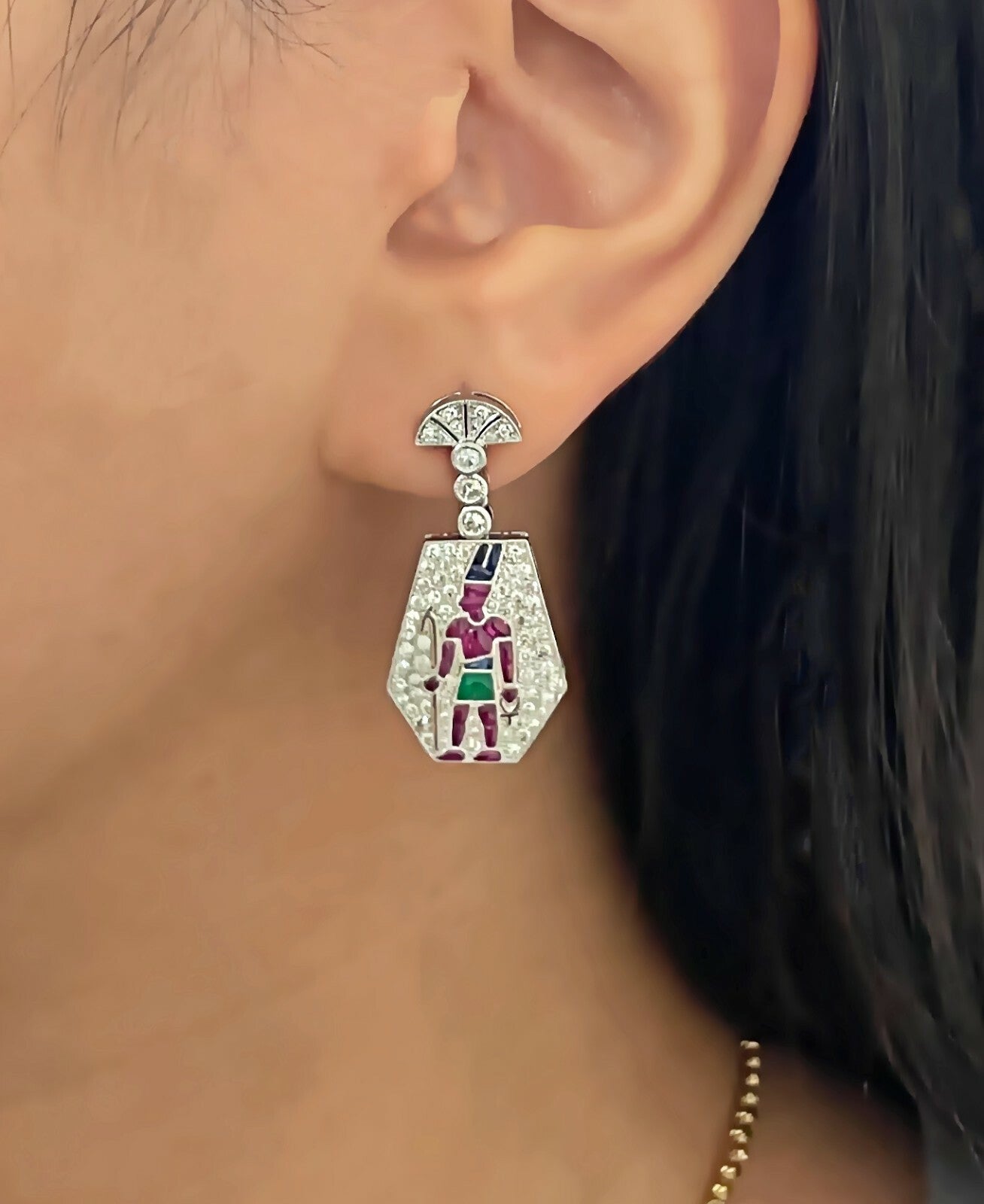 Diamond Egyptian Pharaoh Ankh Platinum Earrings Certified Natural 2.81 TCW Gems