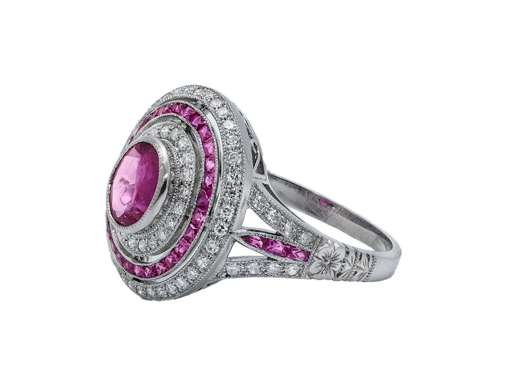 Art Deco Oval Ruby Diamond Platinum Ring Antique Finish Natural Handmade 1.95CTW