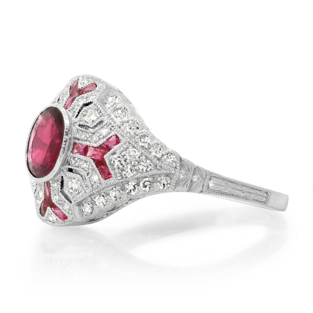Ruby Diamond Platinum Engagement Ring Art Deco Natural 1.46 TCW Certified
