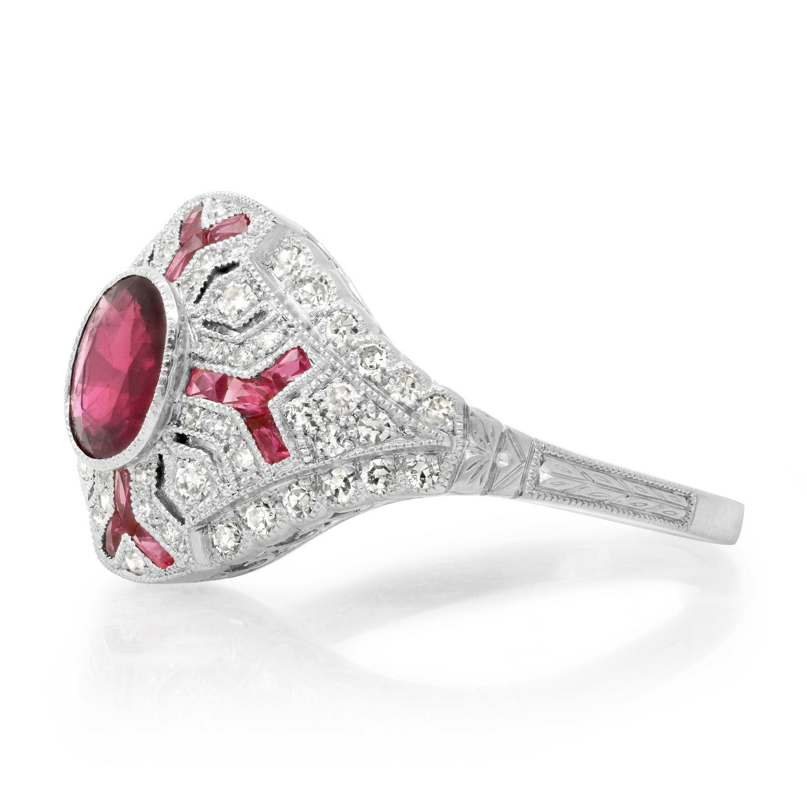 Ruby Diamond Platinum Engagement Ring Art Deco Natural 1.46 TCW Certified