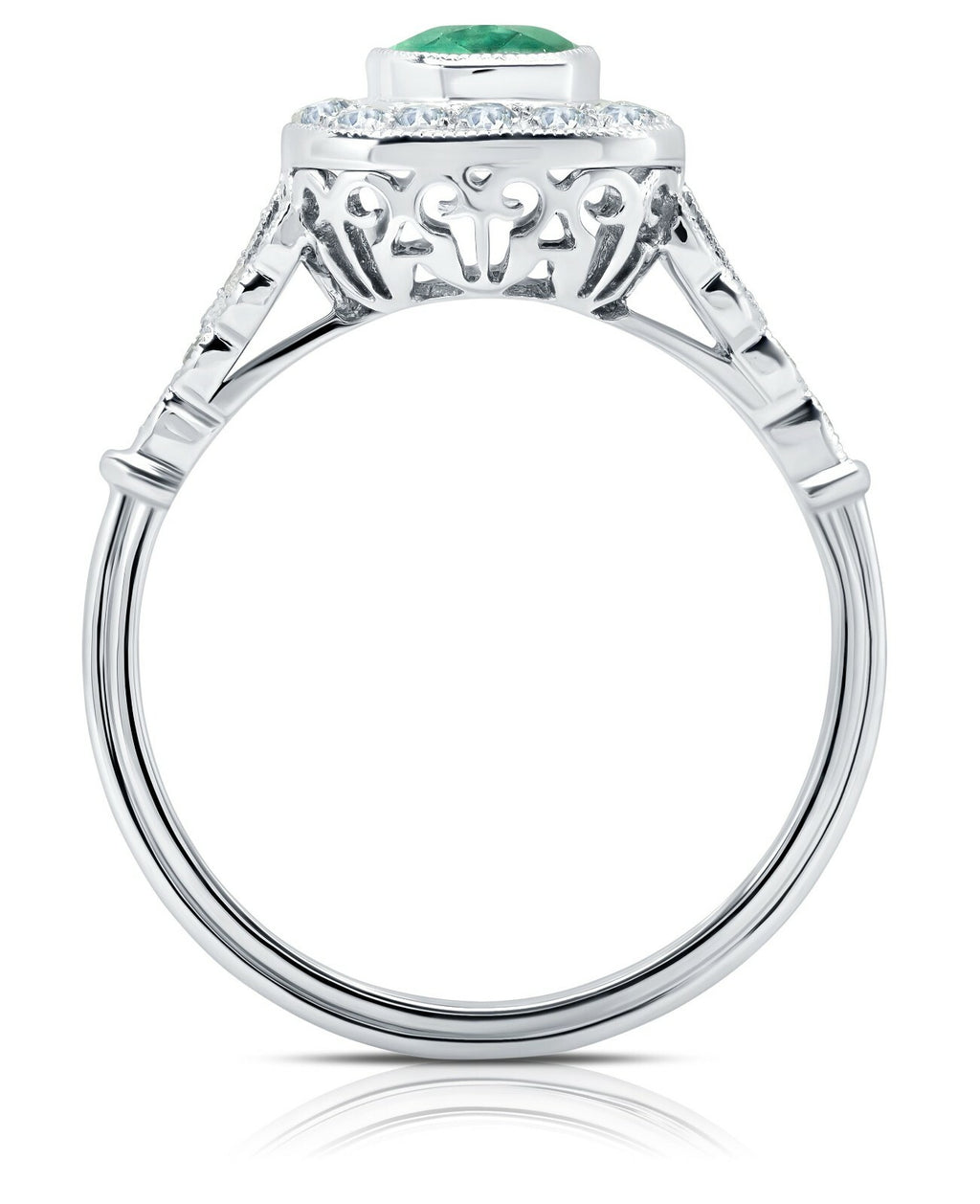 Emerald Diamond Platinum Engagement Ring Art Deco Natural 1.97 TCW Oval round