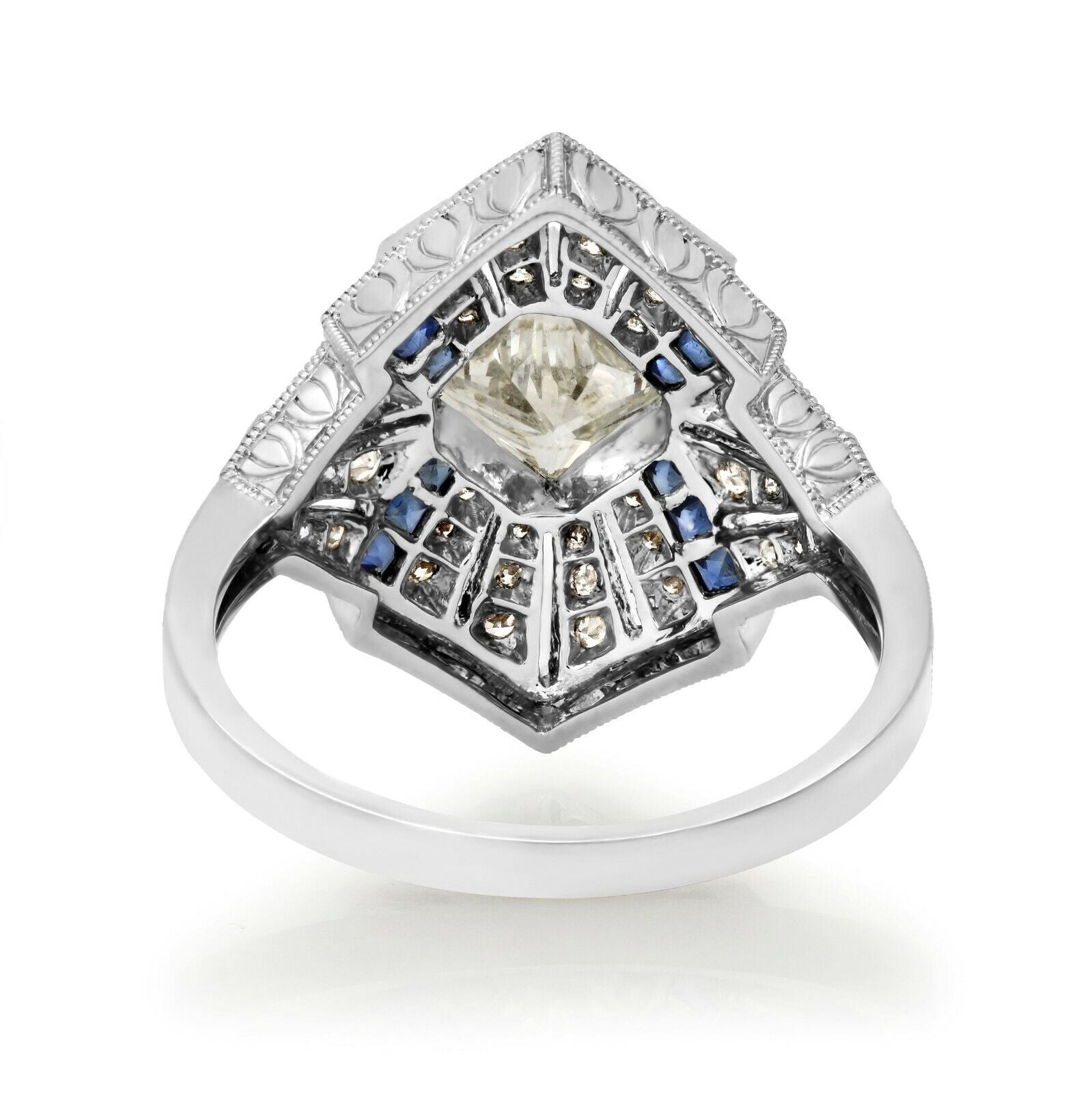 Princess Cut Diamond Sapphire Platinum Ring Engagement Art Deco Handmade Natural