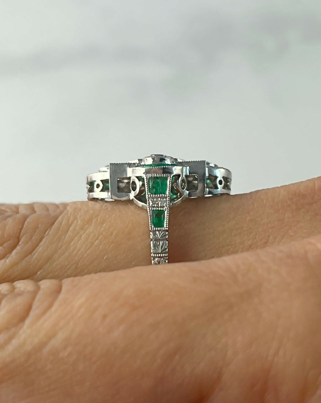 Art Deco Diamond Emerald Platinum Ring Natural 2.08 CTW