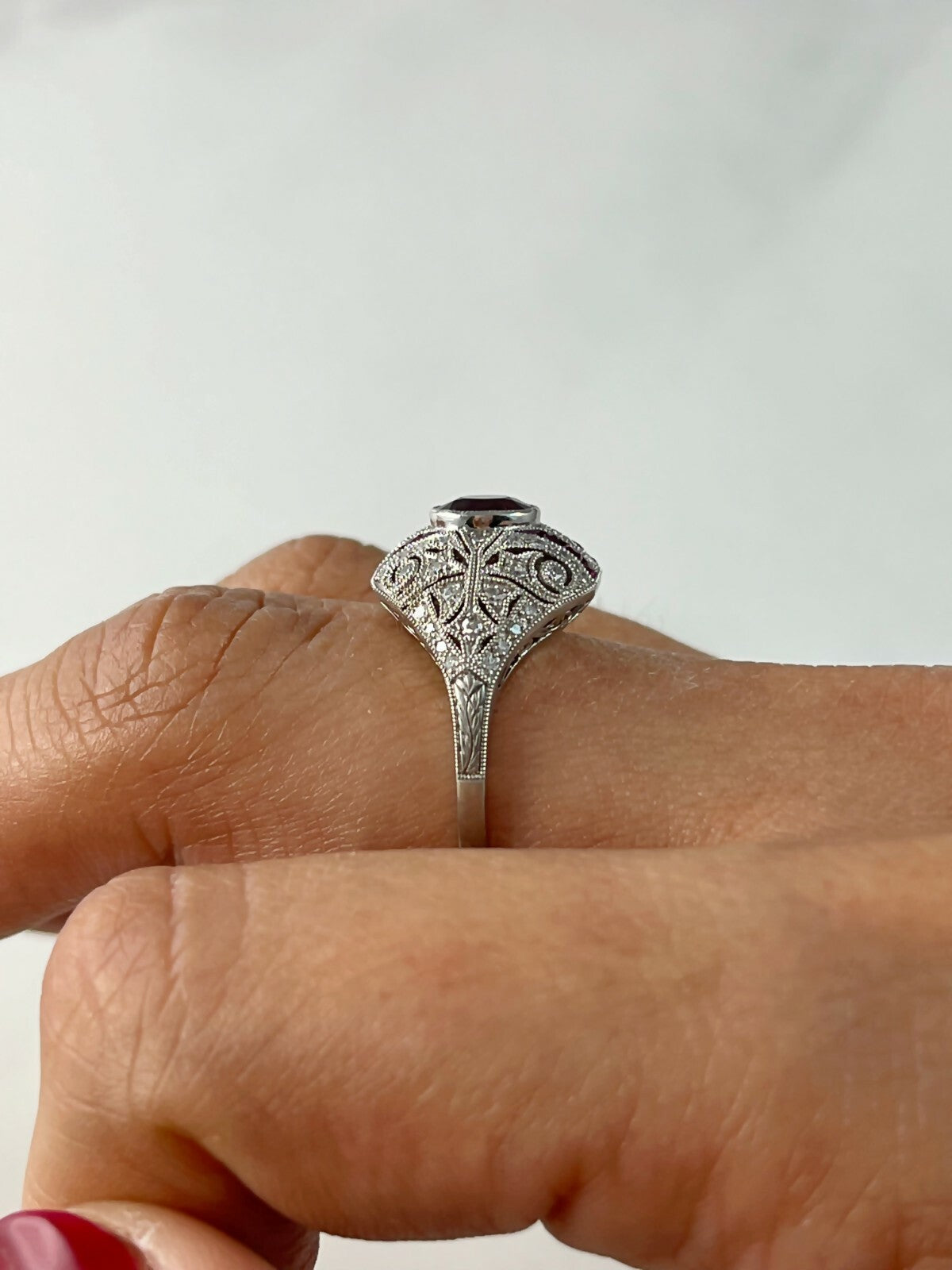 GIA Ruby Diamond Art Deco Platinum Ring Natural NO HEAT Estate Antique Inspired