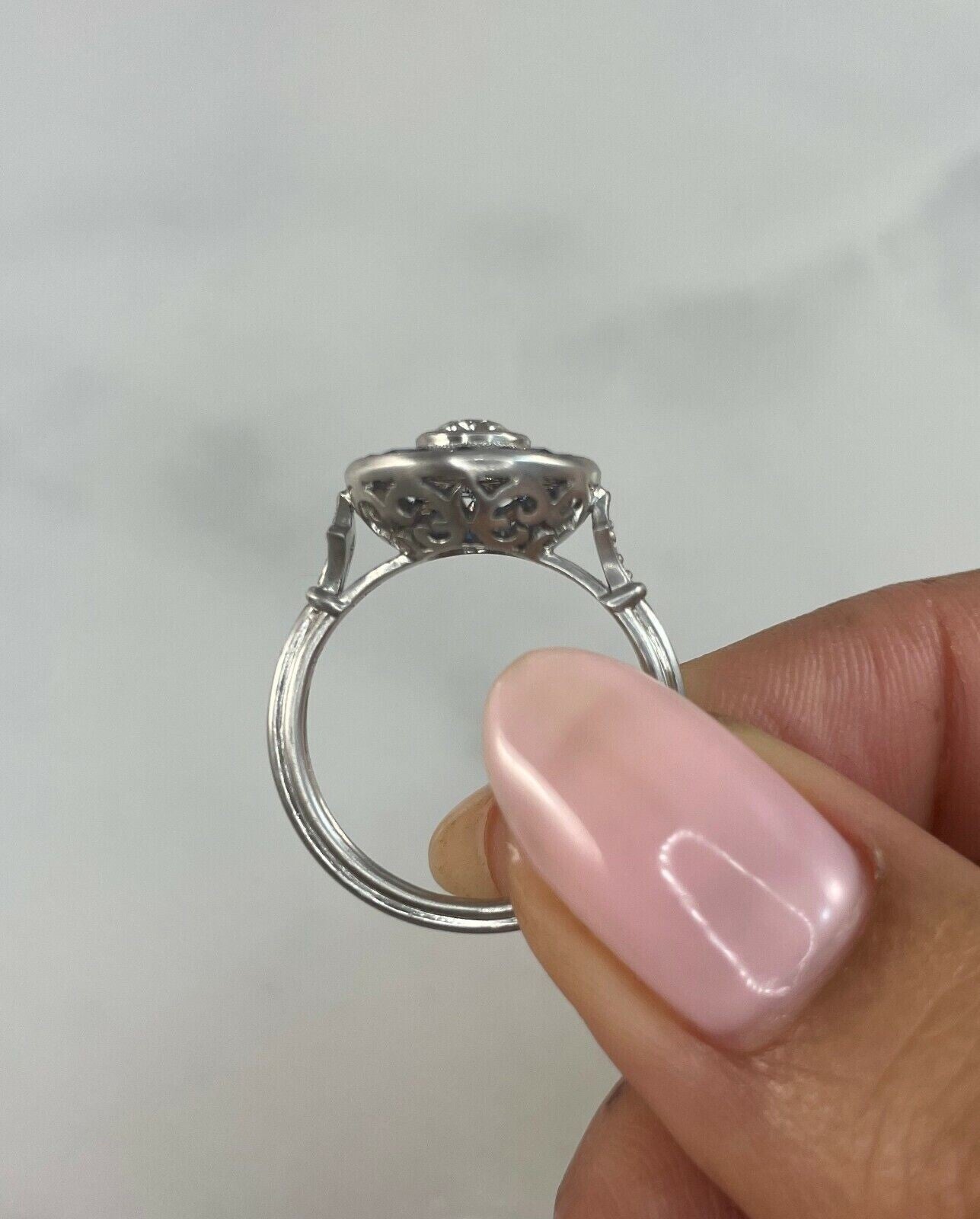 Diamond Blue Sapphire Platinum Engagement Ring Art Deco Natural 2.20 CTW