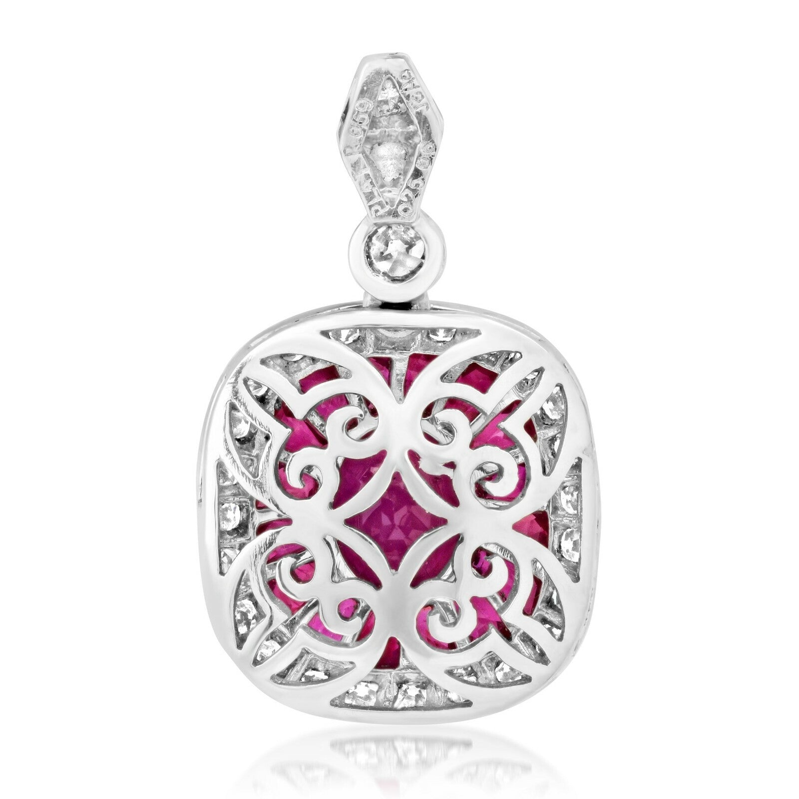 Diamond Ruby Platinum Pendant Necklace Art Deco Certified Natural French Cut