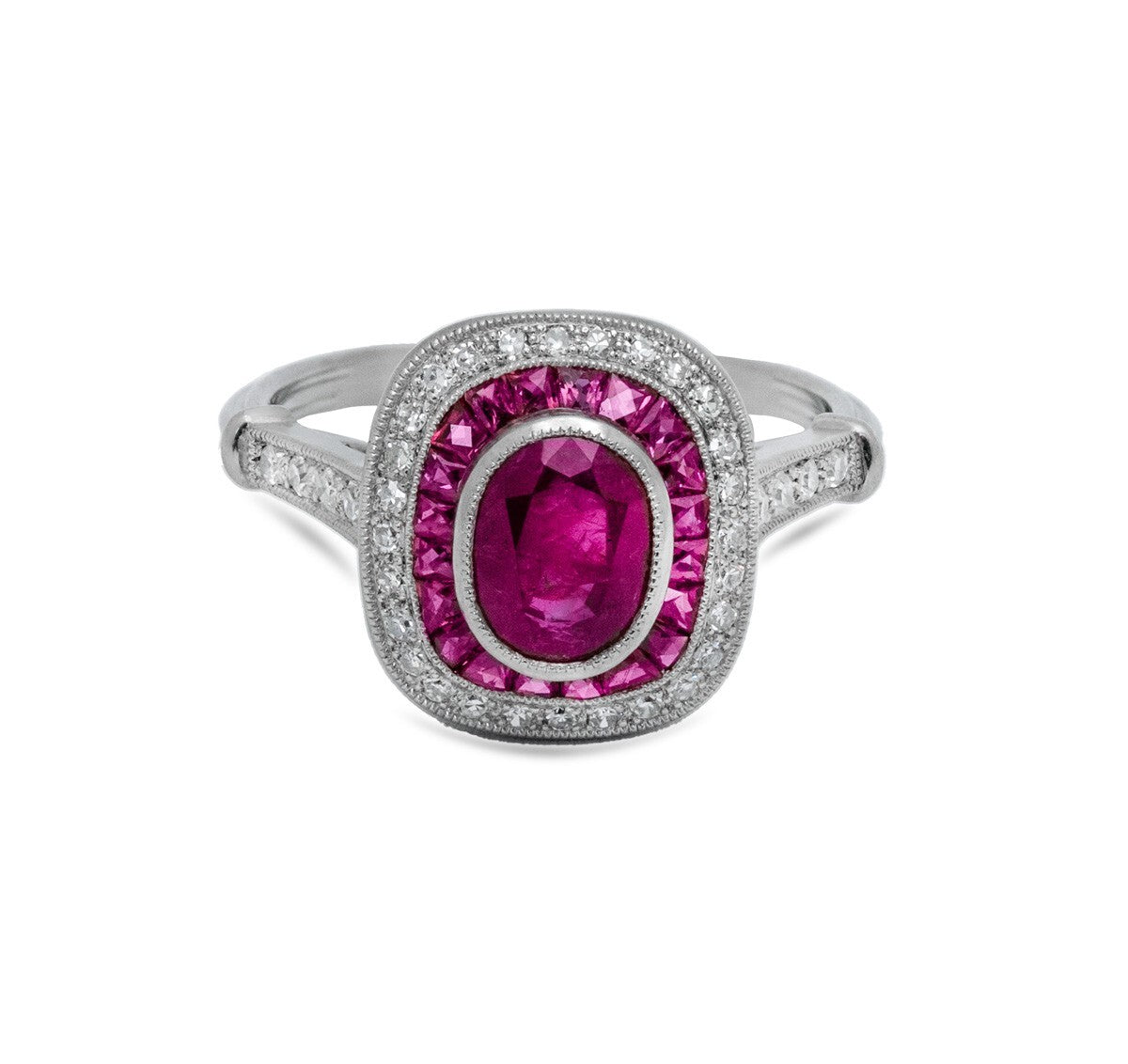 Art Deco Oval Ruby Diamond Platinum Engagement Ring Natural 1.87 CTW Certified