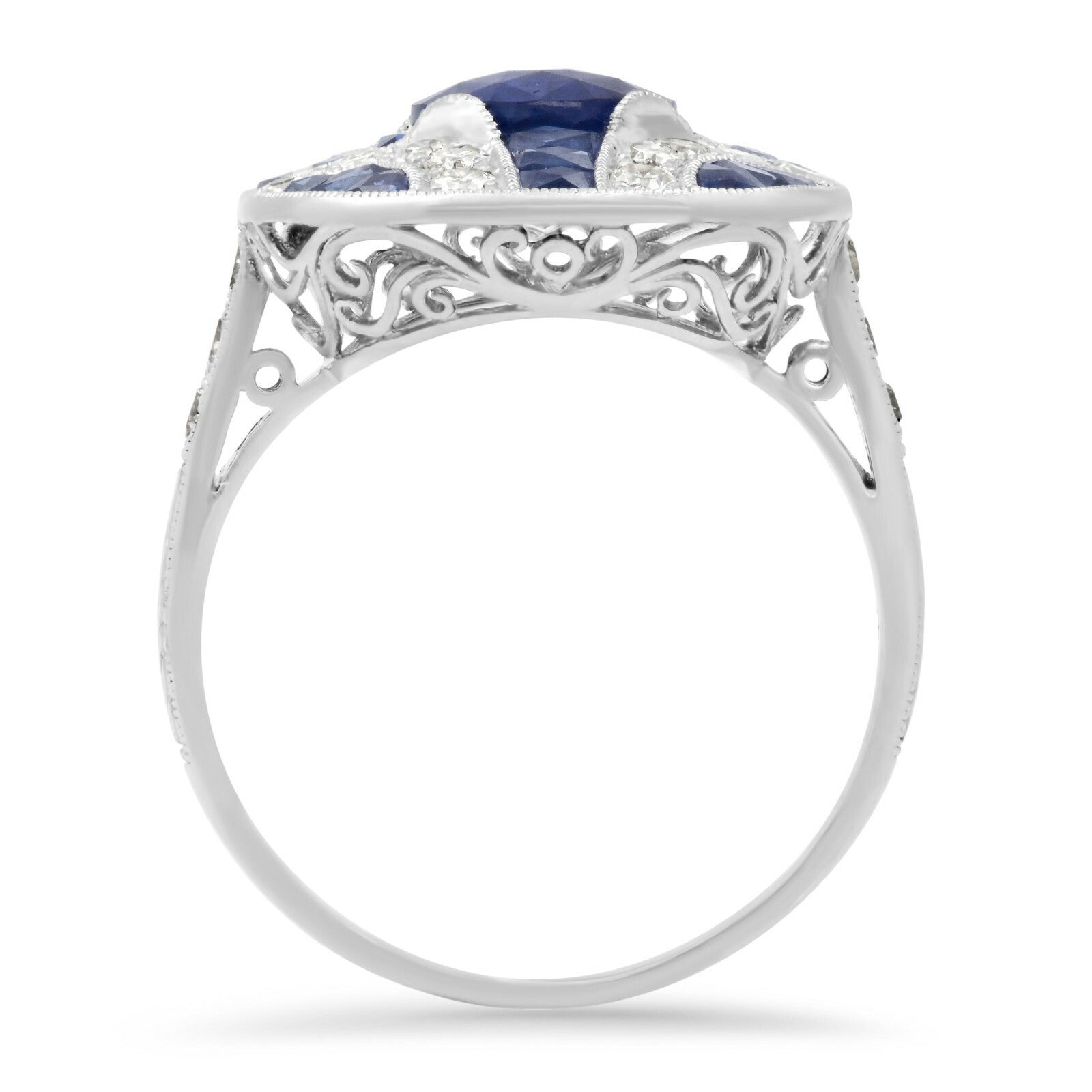 Art Deco Blue Sapphire Diamond Platinum Ring Handmade Oval Cut Antique Inspired
