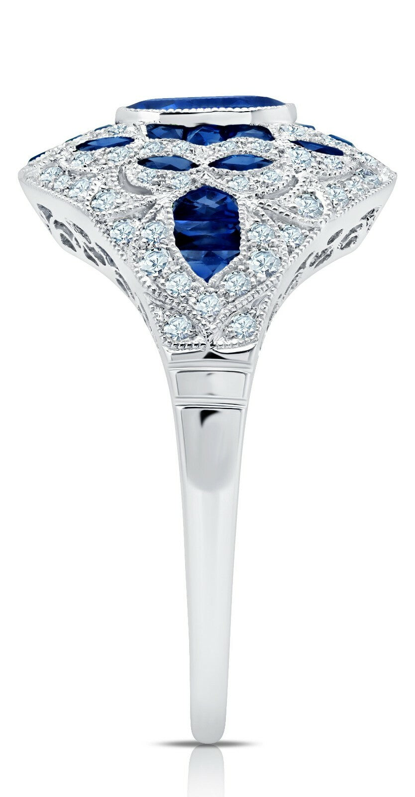 Art Deco Blue Sapphire Diamond Platinum Ring Handmade Antique Inspired 2.53 TCW