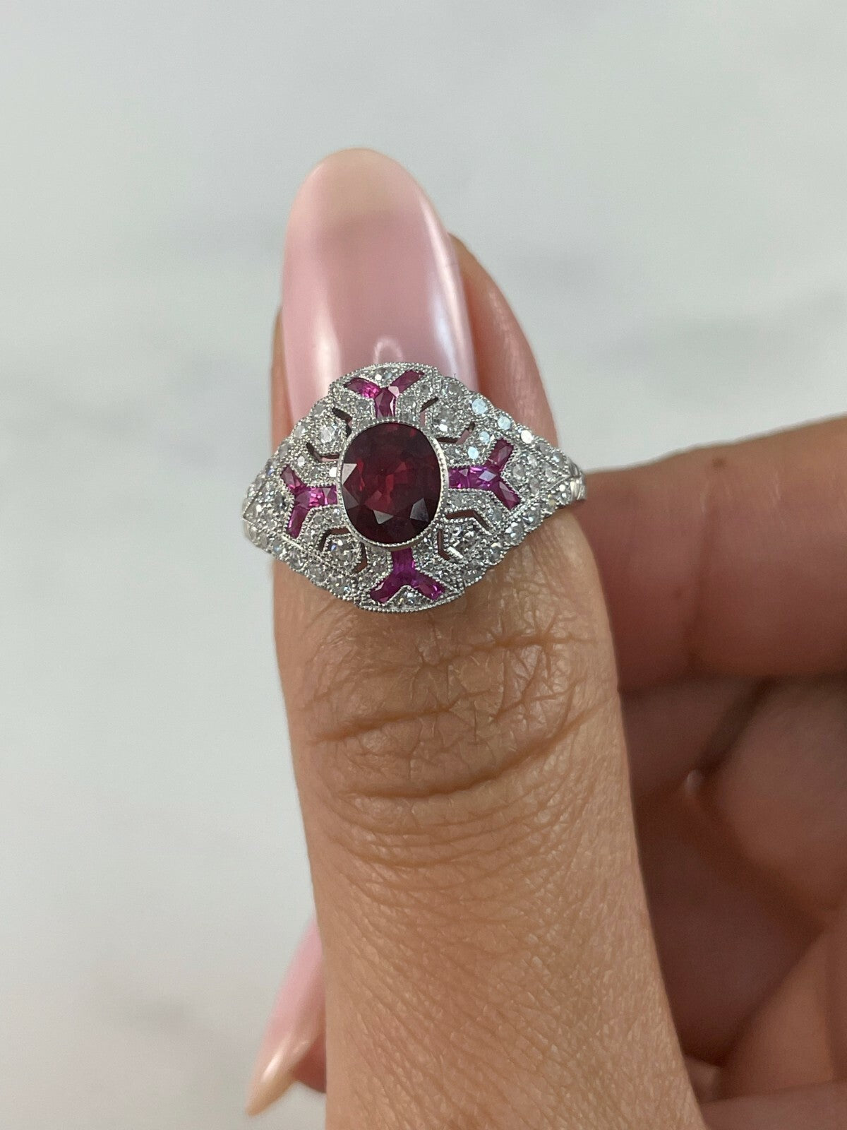 Ruby Diamond Platinum Engagement Ring Art Deco Natural 1.46 TCW Certified