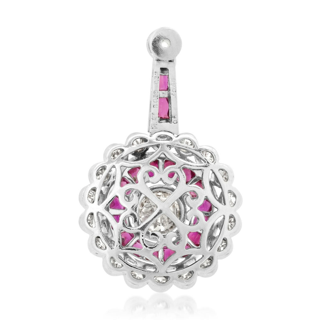 Platinum Ruby Diamond Pendant Necklace 1.02 TCW Natural Certified Round Baguette
