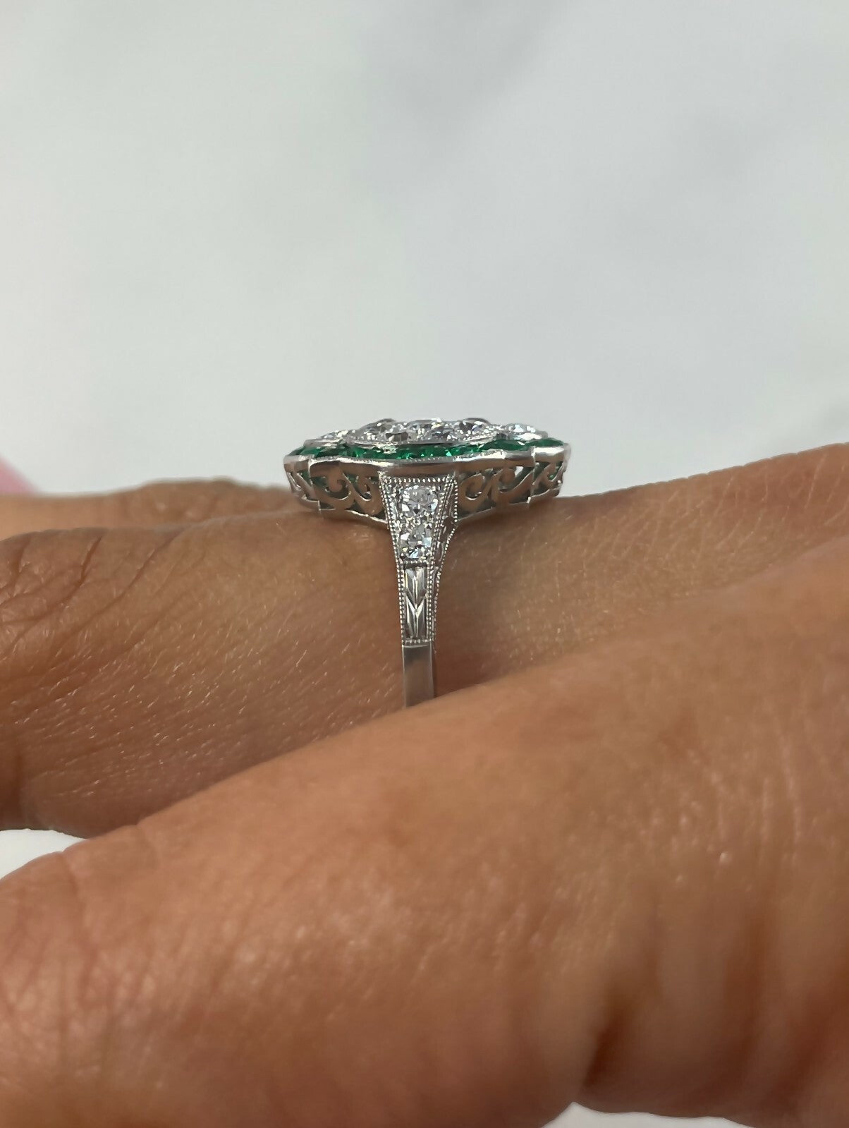 Platinum Diamond Emerald Ring Art Deco Antique Estate Natural Certified 1.17 TCW