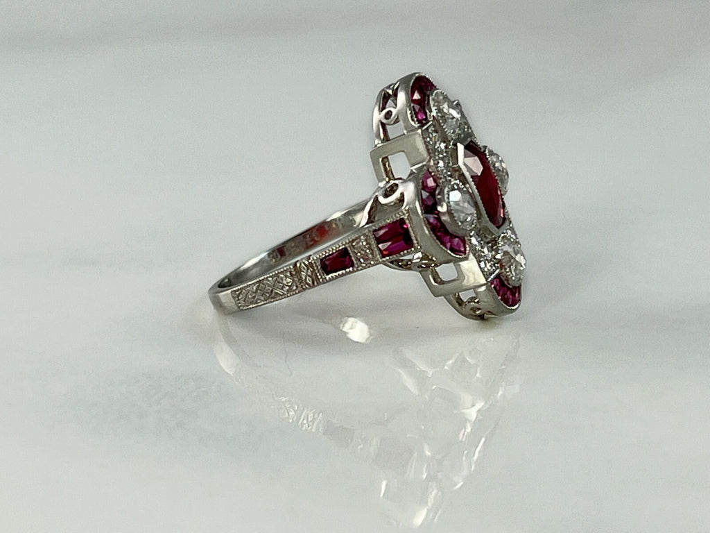Ruby Diamond Platinum Ring Art Deco Antique Estate Finish Certified Natural