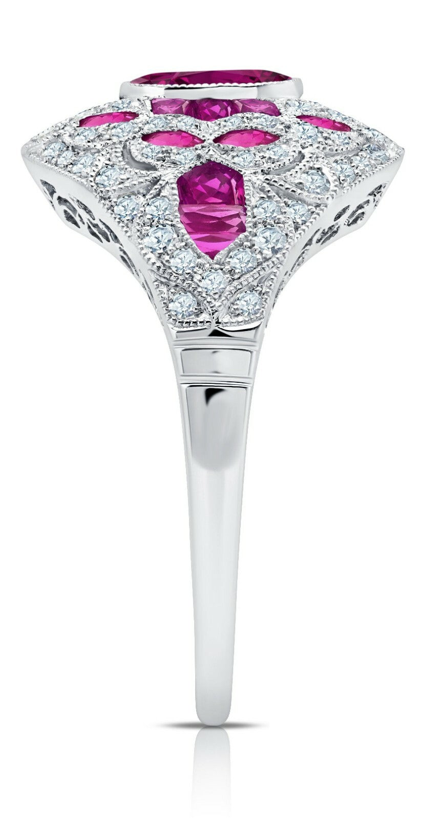 Ruby Diamond Ring Platinum Cocktail Art Deco Vintage Antique Style Handmade