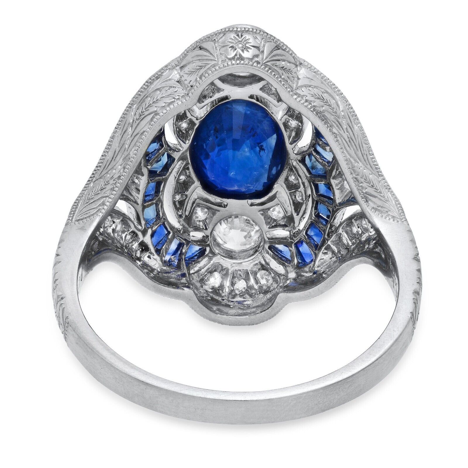 Art Deco Sapphire Diamond Platinum Ring Old Mine European Cut Natural 1.59 CTW