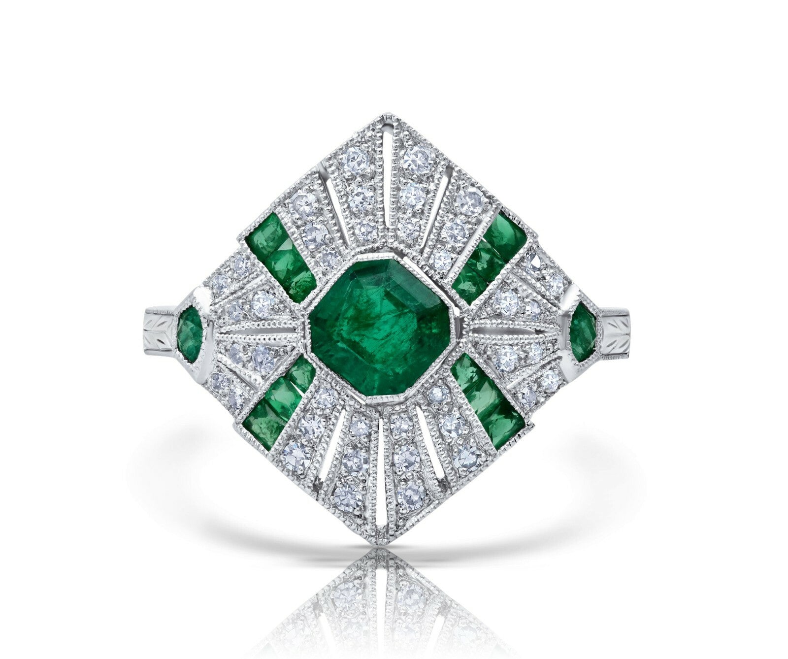 Emerald Platinum Diamond Ring Art Deco Natural 1.51 CTW