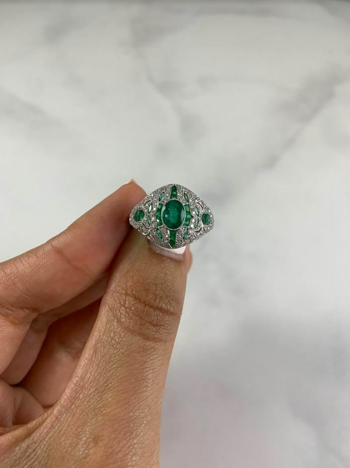 Platinum Diamond Emerald Ring Art Deco 2.49 CTW Natural