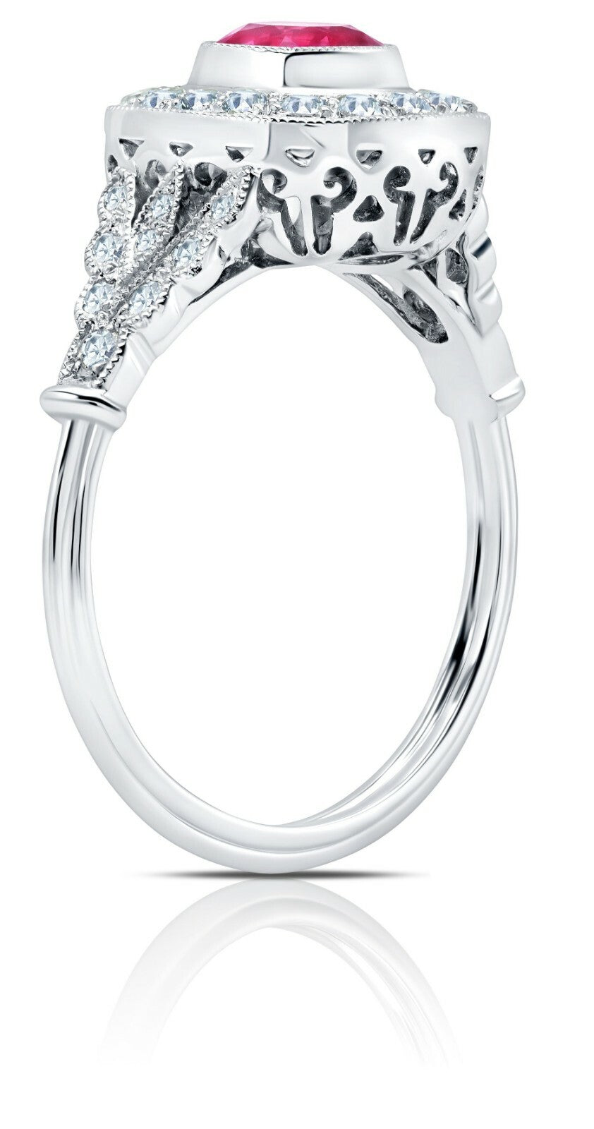 Ruby Diamond Platinum Engagement Ring Art Deco Handmade Vintage Antique Finish