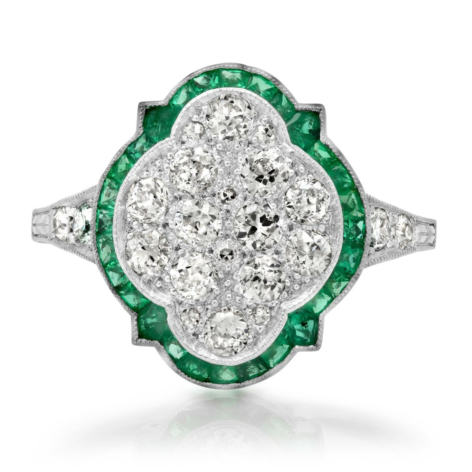Platinum Diamond Emerald Ring Art Deco Antique Estate Natural Certified 1.17 TCW