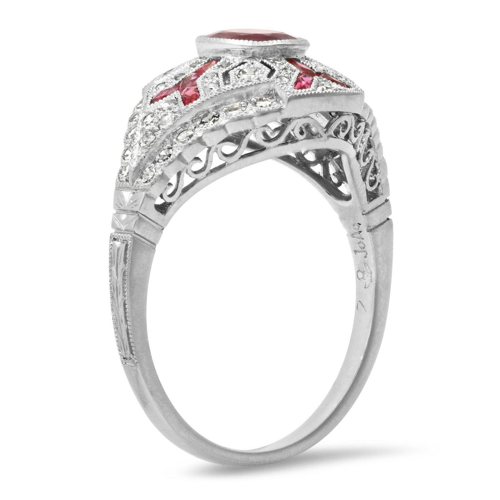 Ruby Diamond Platinum Engagement Ring Art Deco Natural 1.46 TCW Certified