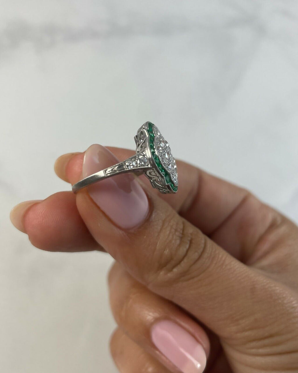 Platinum Diamond Emerald Ring Art Deco Antique Estate Natural Certified 1.17 TCW