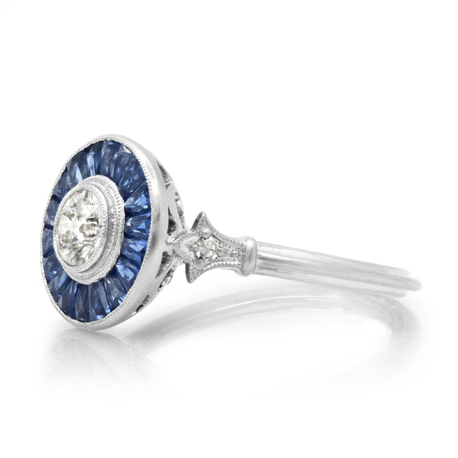Diamond Blue Sapphire Platinum Engagement Ring Art Deco Natural 2.20 CTW