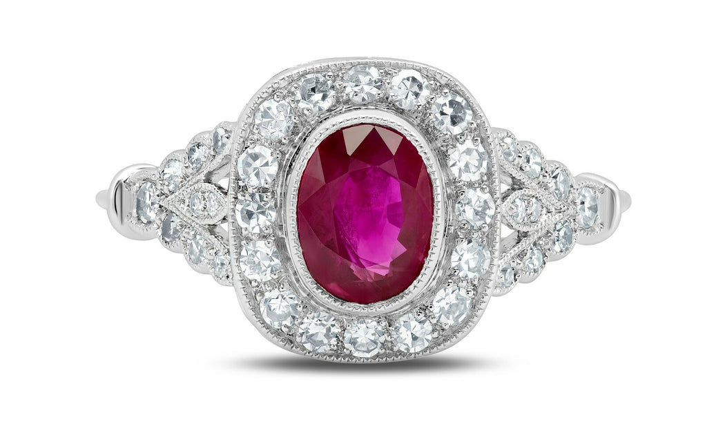Ruby Diamond Platinum Engagement Ring Art Deco Handmade Vintage Antique Finish