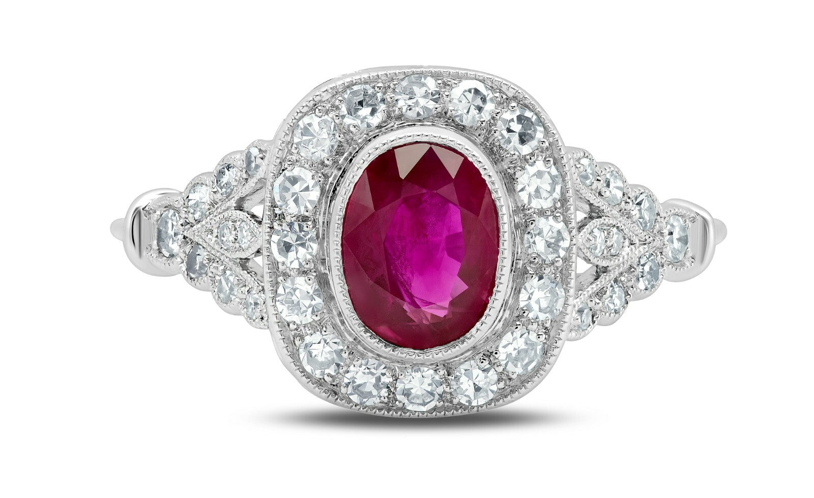 Ruby Diamond Platinum Engagement Ring Art Deco Handmade Vintage Antique Finish