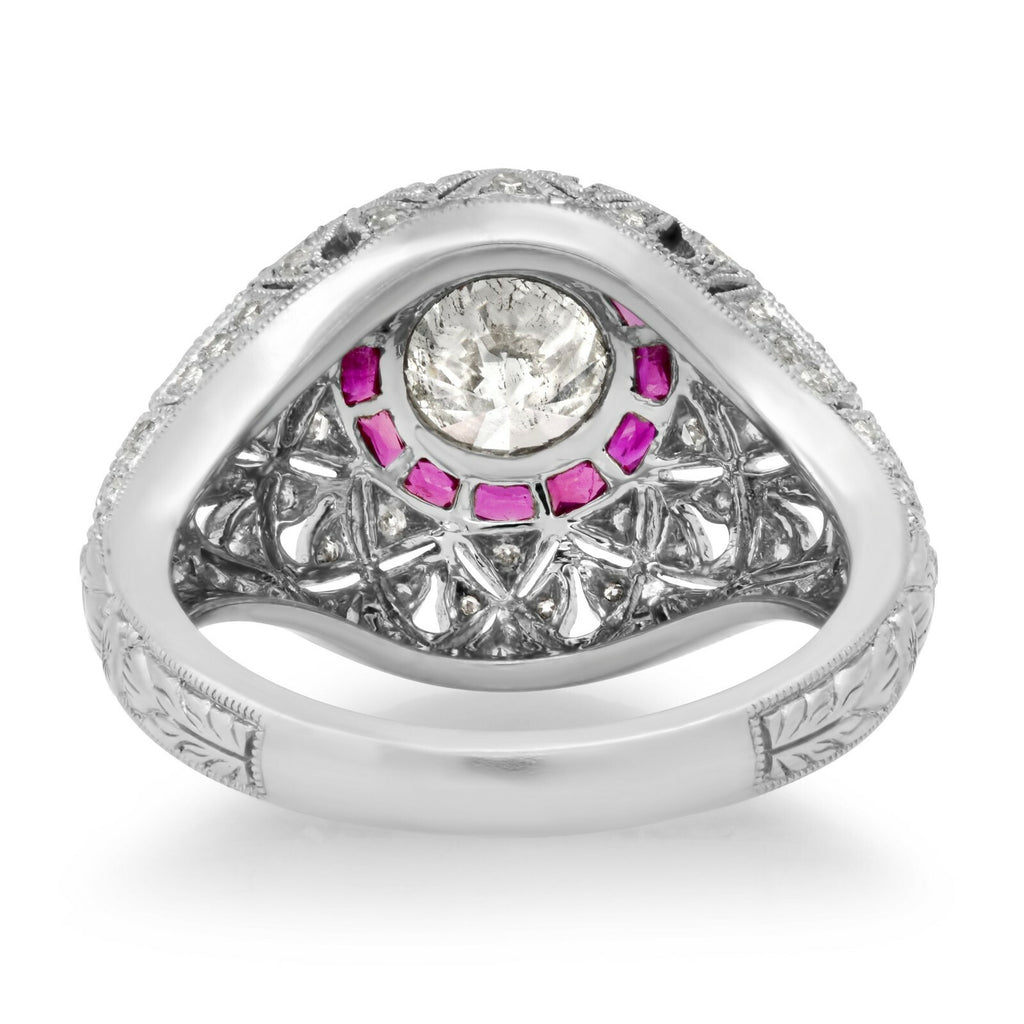 Platinum Diamond Ruby Ring Art Deco Inspired Natural 1.74 TCW