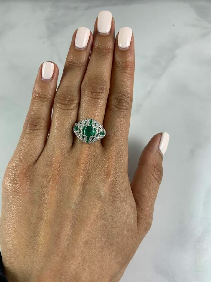Platinum Diamond Emerald Ring Art Deco 2.49 CTW Natural