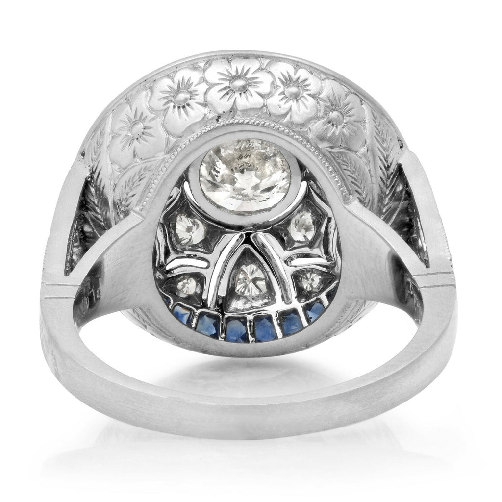 Art Deco Diamond Blue Sapphire Platinum Ring Cocktail 2.20 TCW Natural