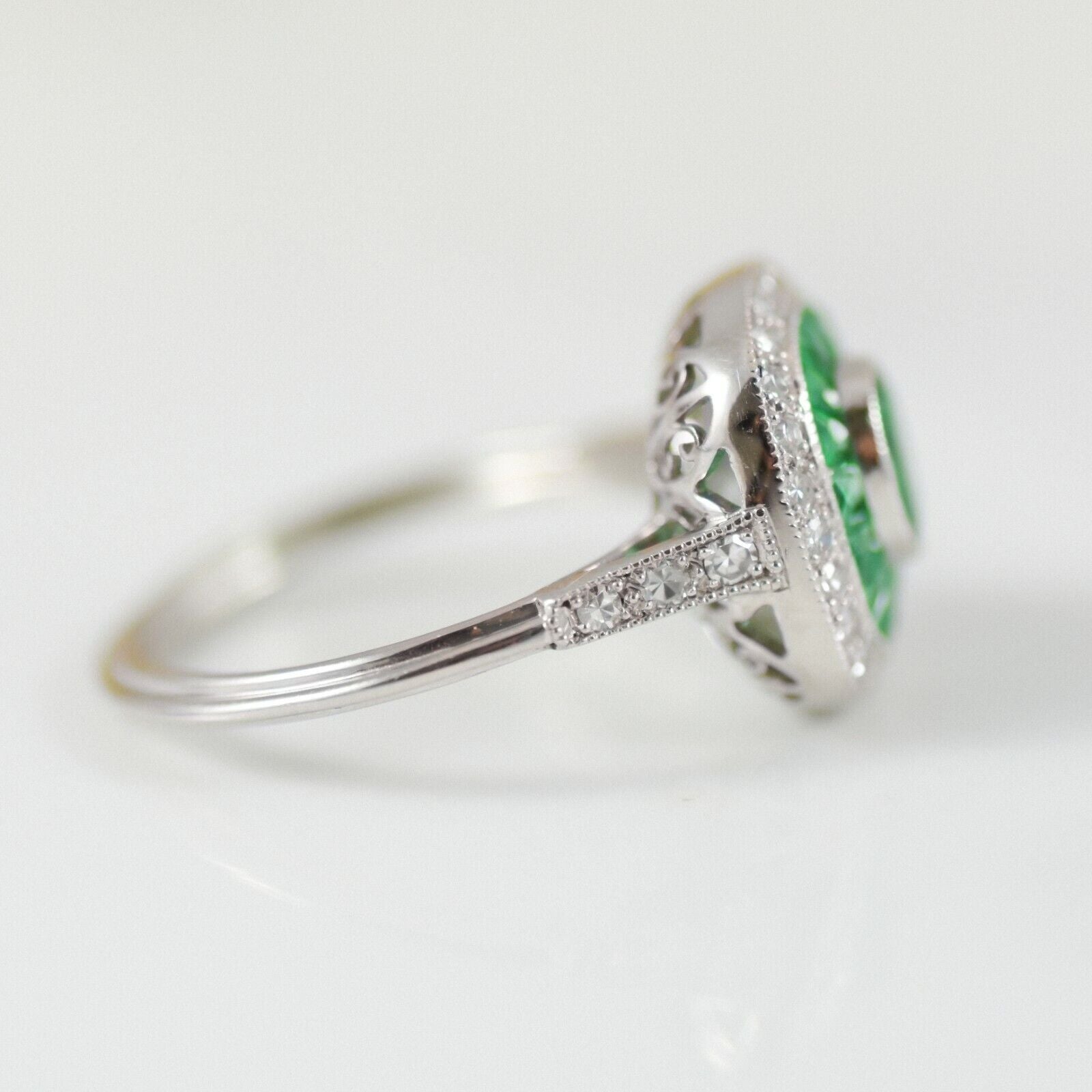 Emerald Diamond Platinum Ring Art Deco Oval Baguette Cocktail Antique Natural
